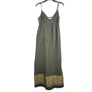 Guess Maxi Dress Women Small Gray Linen Blend Vneck Sleeveless Floral Side‎ Slit